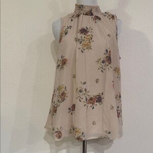 Midnight Sky Floral High-Neck Blouse - Beige Size Large EUC